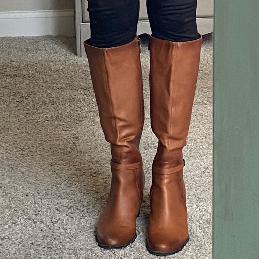 Naturalizer Tall Leather Riding Boots in Cognac Brown
